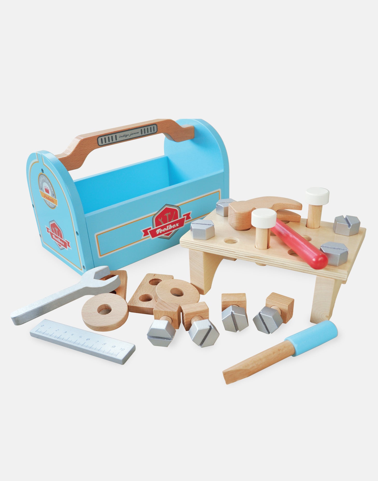 Little Carpenters Wooden Toy Toolbox Imaginative Play - Indigo Jamm